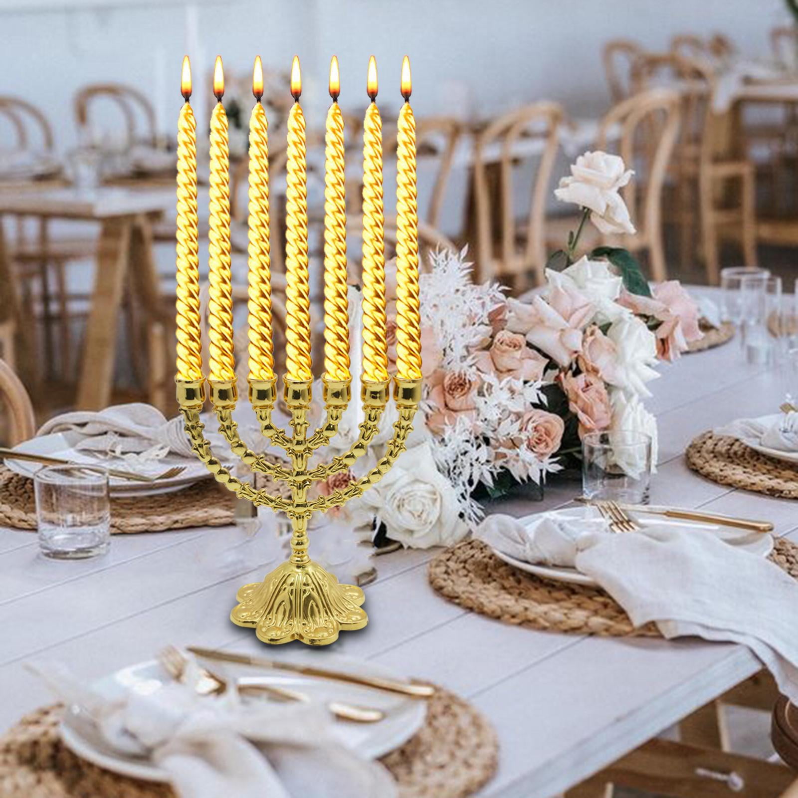JL Kippha's Gold Jerusalem Candle Holder Decorative Judaica 7 Branch Shalom  Israel Menorah Jewish Festival 10x10cm