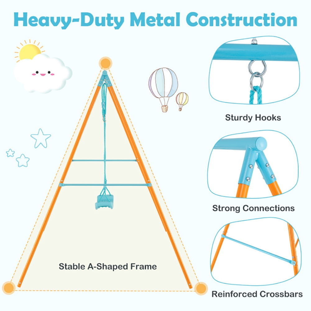 Yardi Yarda Outdoor Heavy Duty Metal Toddler Swing Set with Stand, Orange