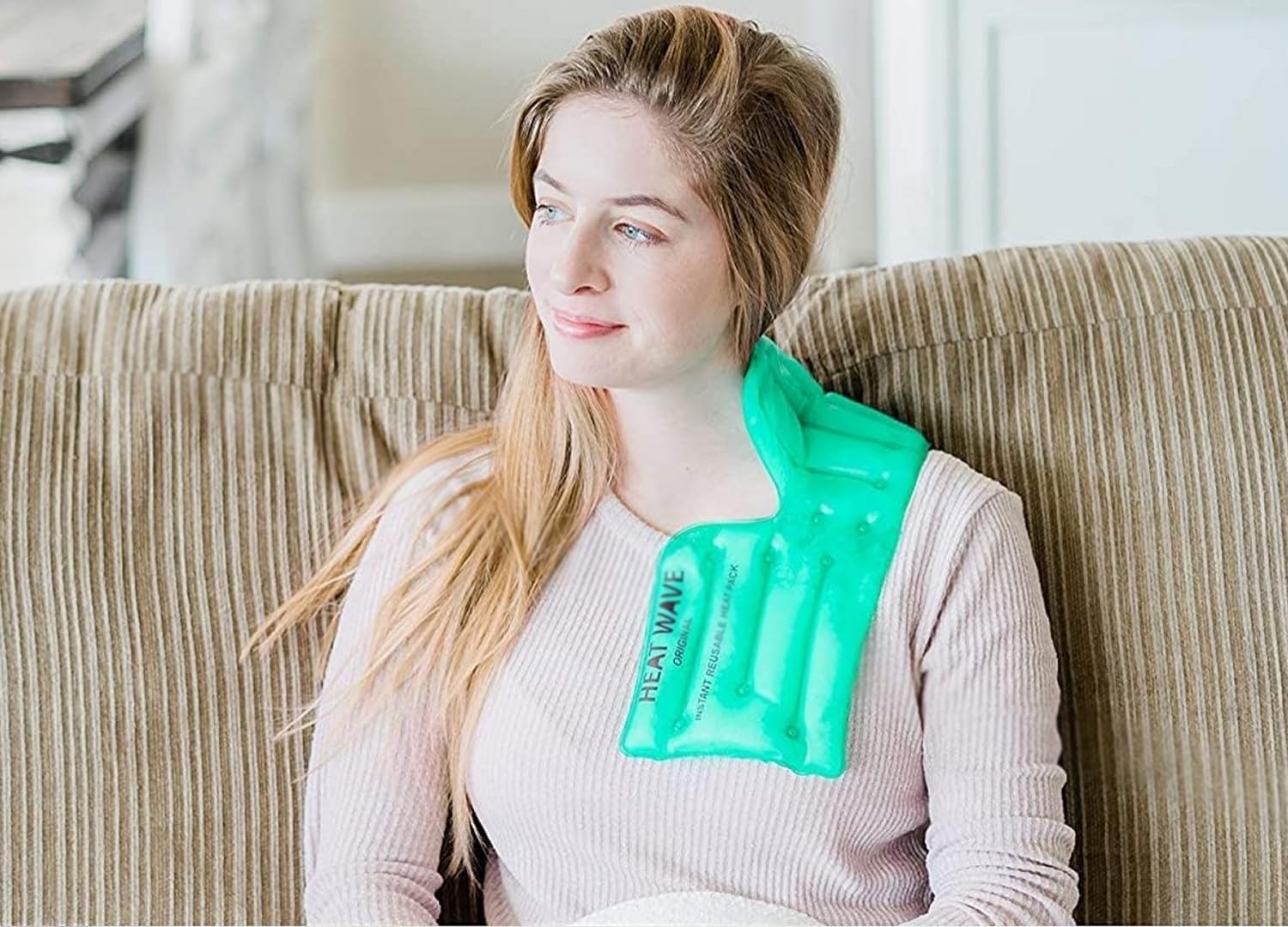 Heat Wave Instant Reusable Heat Pack 6"x18" Extra Large Green for Shoulders Back & Neck. Click Heat MADE in USA