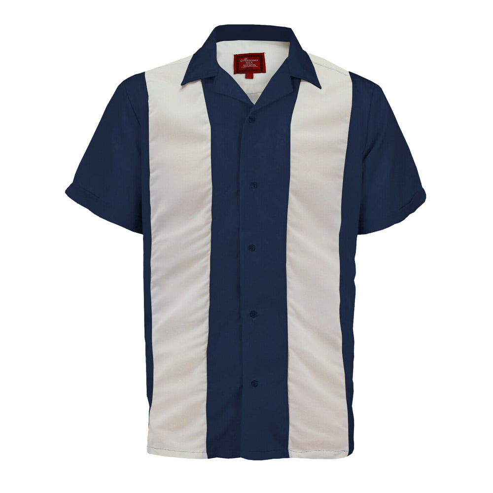 Maximos - Men's Two Tone Bowling Casual Dress Shirt (Beige/Navy, 2XL ...