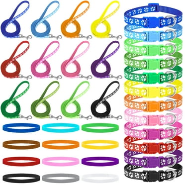 AOWOO 36 Pcs Dog Collar and Leash Set, Puppy Collar and Leash Set Quick Release Buckle Adjustable Paw Print Puppy Collar Soft Nylon Pet Collar for Puppy Small Dogs Walking Training