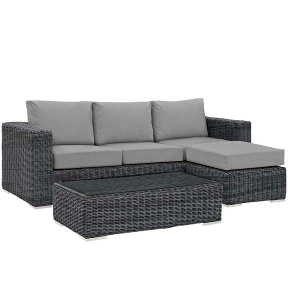 Modern Contemporary Urban Design Outdoor Patio Balcony Garden Furniture Lounge Sectional Sofa Set, Sunbrella Rattan Wicker, Grey Gray