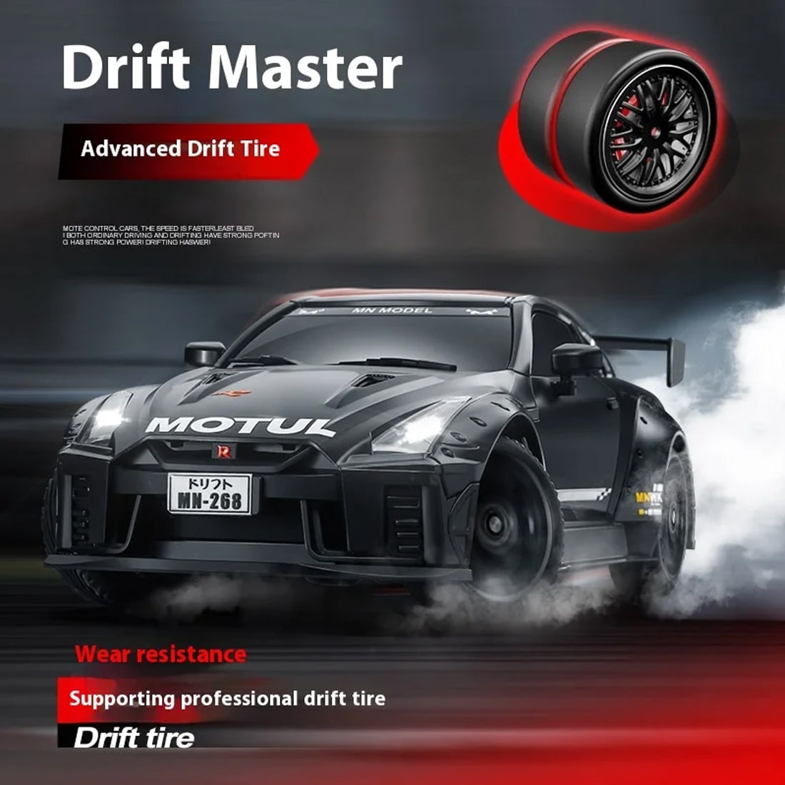 MN-268 1:16 RC Drift Car with Gyro, 20KM/H Dual-Speed RWD Racing Drift Car Model, 2.4GHz Full-Proportional Control Racing Vehicle Hobby for Adults