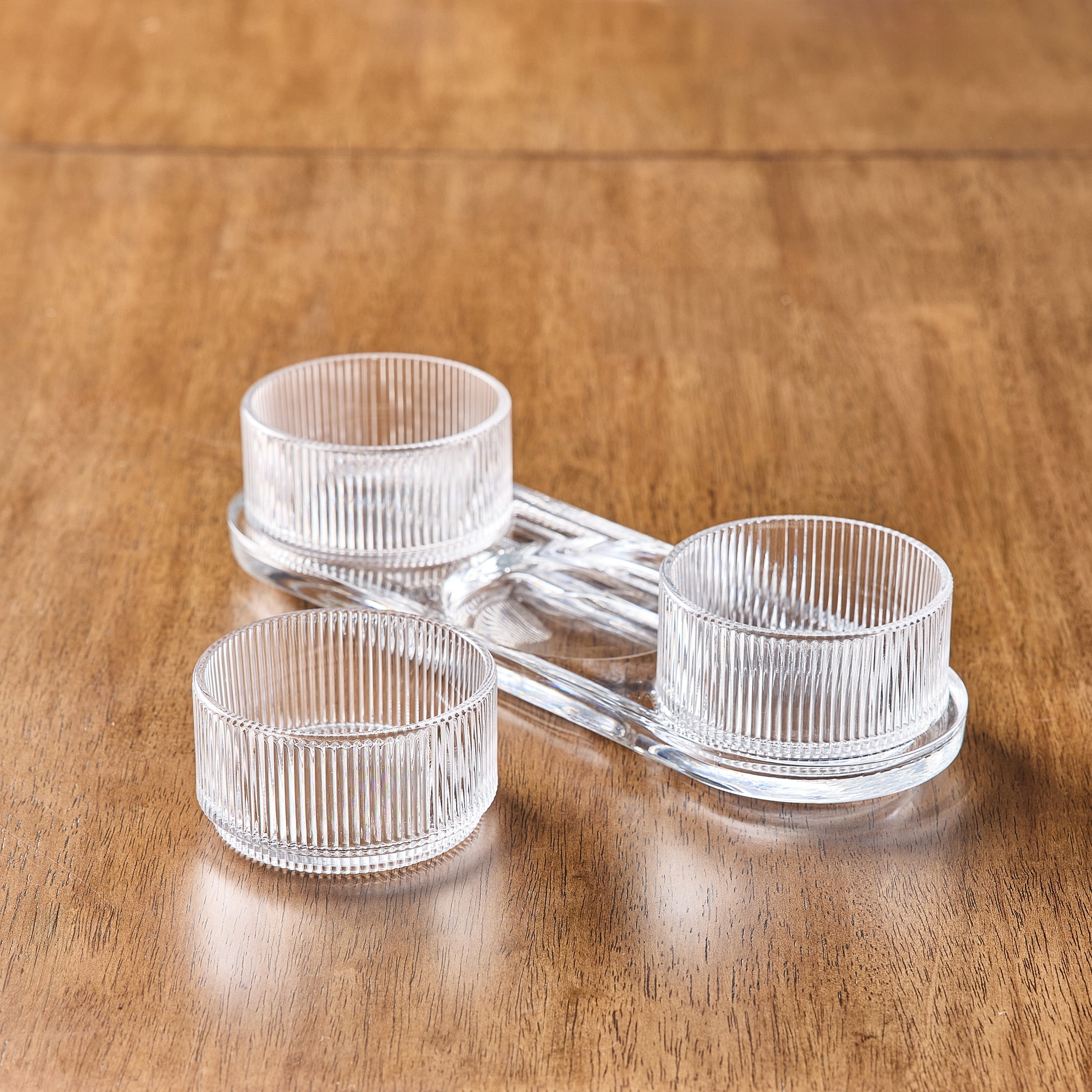 Better Homes & Gardens 6 oz Round Ribbed Glass Serving Bowls with Tray, 4-Piece Set