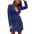 thumbnail image 1 of Robe Costume Femme Col en V Profond Manches Longues Élégante Couleur Unie Double Boutonnage Ajustée Col Rabattu Robe d'Été, 1 of 4