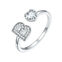 Silvora Sterling Silver Initial Heart Engagement Ring for Women Cubic Zirconia Thumb Rings Pinky Ring Jewelry Gift for Wife Mother Girlfriend, B