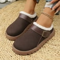 thumbnail image 3 of Slippers for Women Furry Lined Winter Clogs Trendy Buckle Strap Slip on House Shoes Antislip Platform Lug Sole Casual Slides Coffee Size 7, 3 of 6