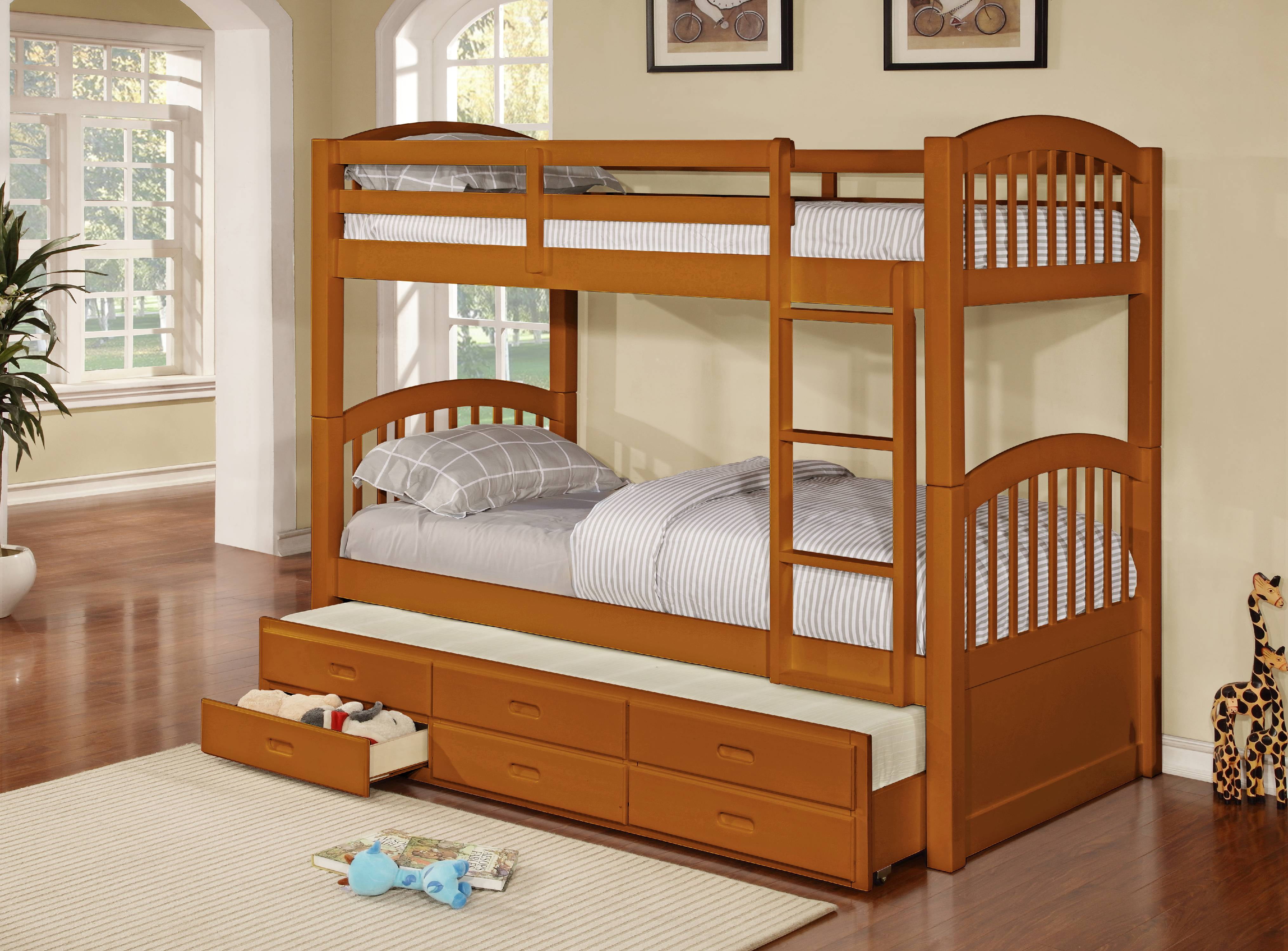 Pilaster Designs Honey Finish Wood Twin Size Bunk Bed With Trundle Pilaster Designs Honey Finish Wood Twin Size Bunk Bed With Trundle Storage Drawers Com