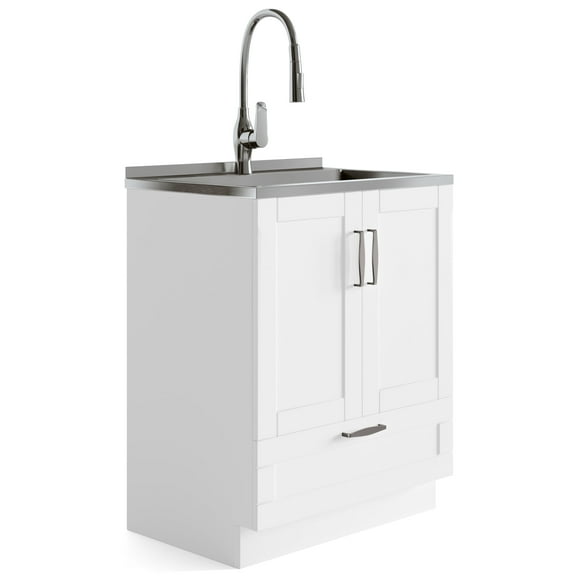 Simpli Home Reed All-in-One 28-inch Utility Sink & Cabinet