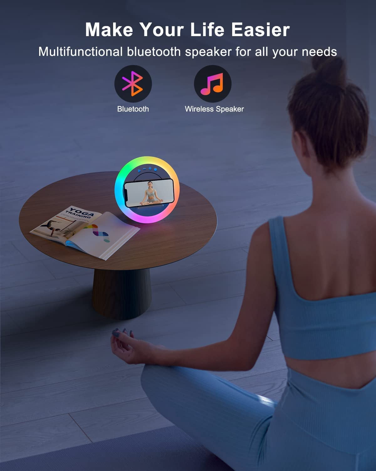 Bluetooth Speaker Night Lights, Wireless Charging Kids Speaker, Color Changing Modern Bluetooth Lamp,Teenage Boys Girls Gifts Ideas (15W Wireless Charging)