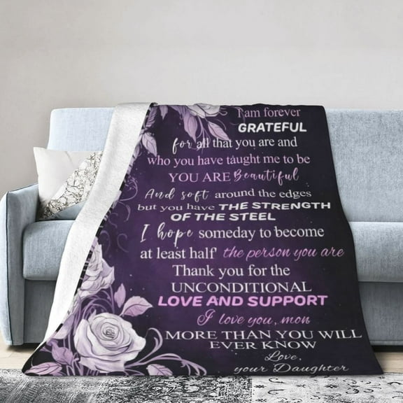 to My Mom Flannel Throw Blanket, Cozy Lightweight Thick Purple Flowers Blanket - Christmas Birthday Gifts for Mom, Women Bedroom Living Room Couch Sofa Decor 50x40