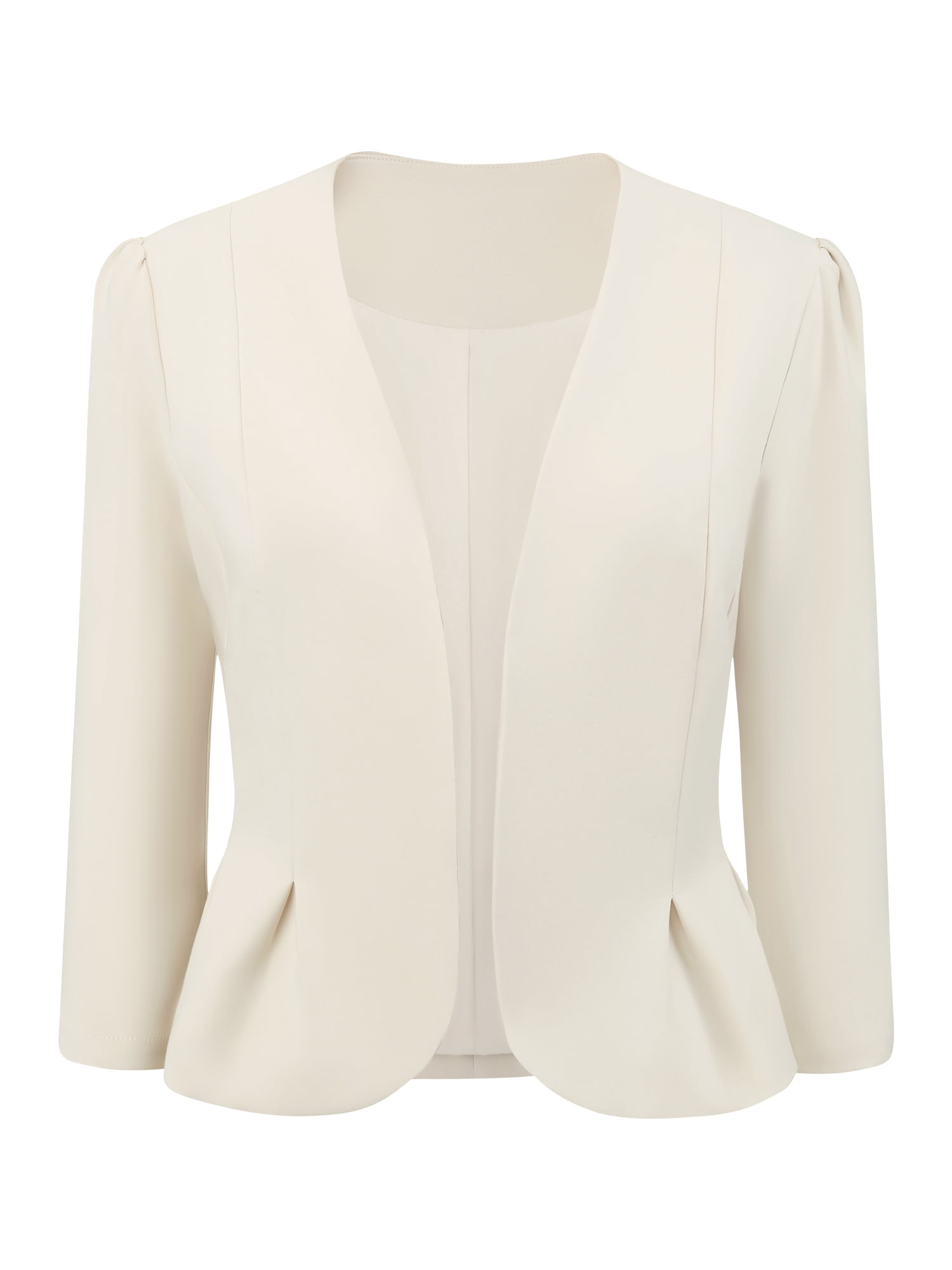 DARING DIVA Women's Peplum Open Front Collarless Suit Crop Blazer Jacket 2XL Beige White