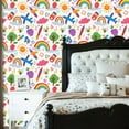 thumbnail image 2 of Peel and Stick Wallpaper Playful Doodles Rainbows Clouds Crayons Fun Icons Bright Colors Wall Mural 23.6in x 9.8ft Self Adhesive Removable Wall Paper Renter Friendly Wallpaper for Nursery Bedroom, 2 of 8