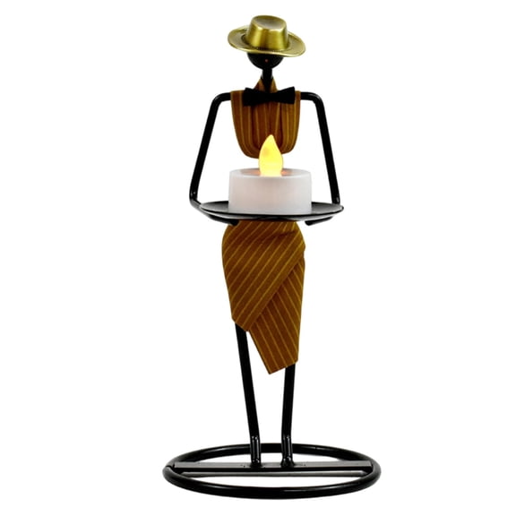 Waiter Candle Holder, Iron Candle Stand with Electronic Candle, Table Centerpiece, Dining Room Decor, Romantic Dinner Decor, Wedding Centerpiece, Farmhouse Home Decor, 9 Inch Tall, Unique Gift