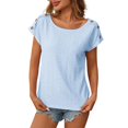 thumbnail image 2 of BILIKEYU Women's Fabric Solid Color Round Neck Short Sleeved T Shirt, T Shirts for Women, Womens Summer Tops, Womens Tops, 2 of 6