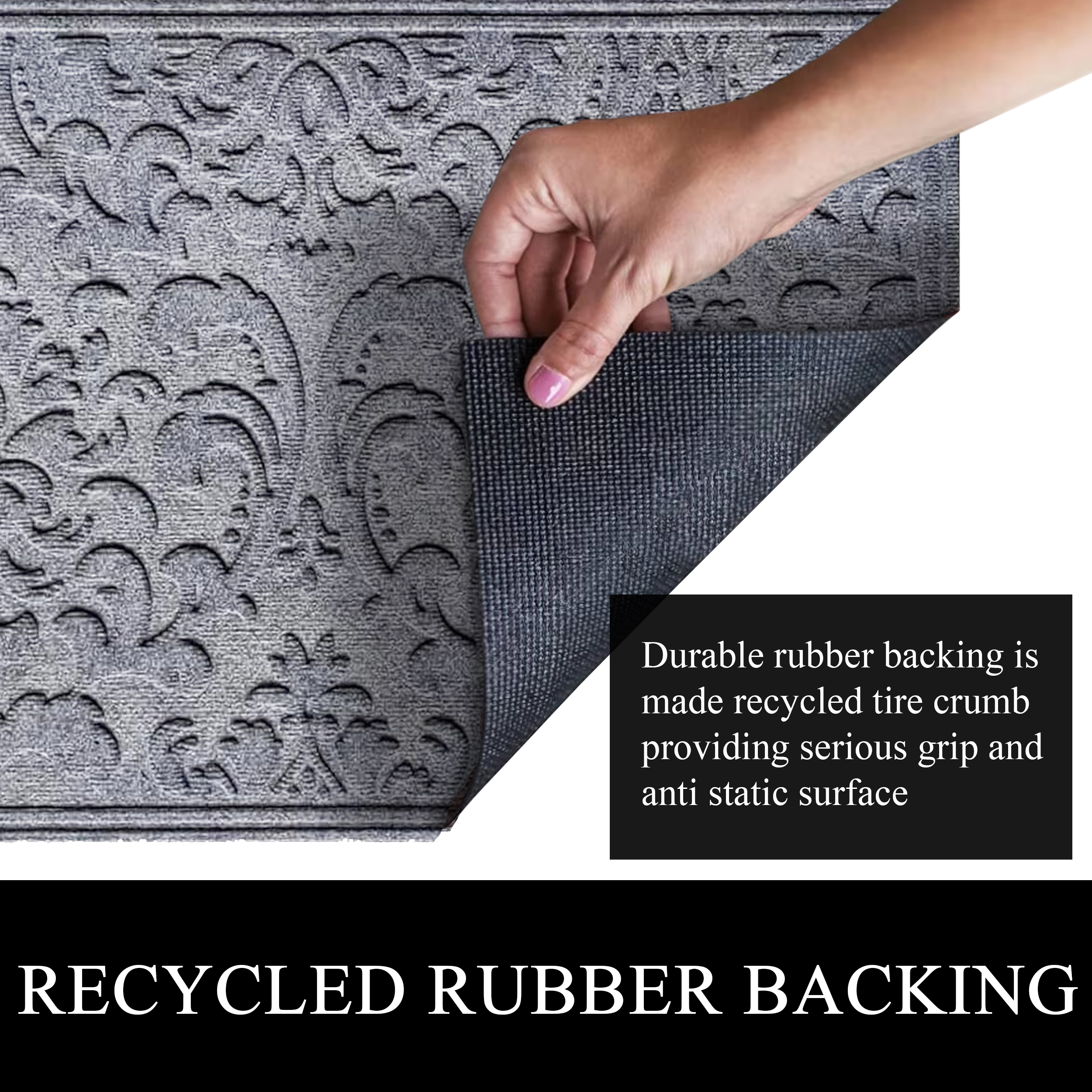 A1HC All Weather Dirt and Moisture Absorbing Polypropylene(PP) Door Mat with Tire Crumb Rubber Backing, Indoor Outdoor Use, Light Grey, 24x36 Inch