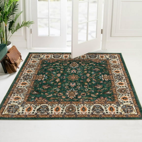 Unique Loom Medina Collection Area Rug - Hijaz (5' 3" Square Emerald Green/Ivory)