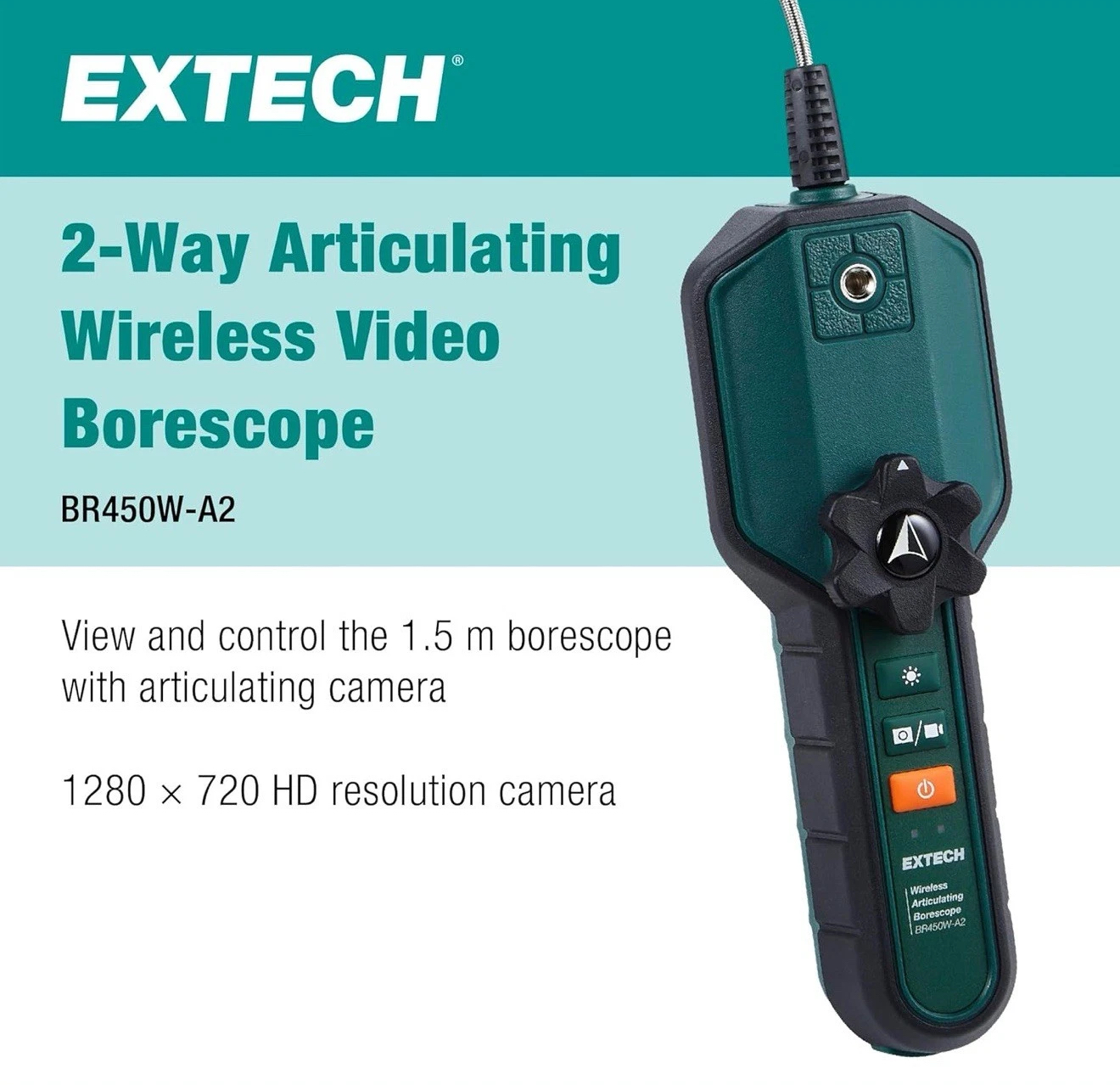 Extech BR450W-A2 Wireless HD Videoscope, 2-Way Articulation, 3.9mm Camera