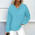 thumbnail image 2 of fatyb V Neck Sweatshirts for Women Long Sleeve Pullover Tops Solid Color Womens Casual Loose Sweatshirts, 2 of 7