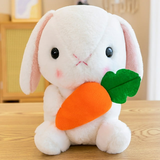 Stuffed White Easter Bunny Animal With Carrot Plush Toy