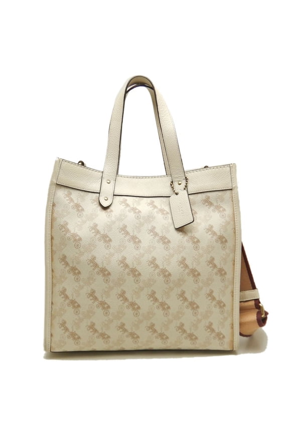 Pre-Owned COACH Horse & Carriage Field Tote Bag 89143 in Coated Canvas and Leather, Ivory,...