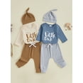 thumbnail image 4 of Aojekbee Baby Boys Pants Set, Long Sleeve Crew Neck Letters Print Romper with Sweatpants and Hat Fall Outfit, 4 of 10