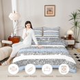 thumbnail image 3 of Homewish Geometric Stripes Twin Comforter Sets for Girls, Blue Gray White Bedding Set, Gray Reversible, 2 Pieces 1 Comforter and 1 Pillowcase, 3 of 6