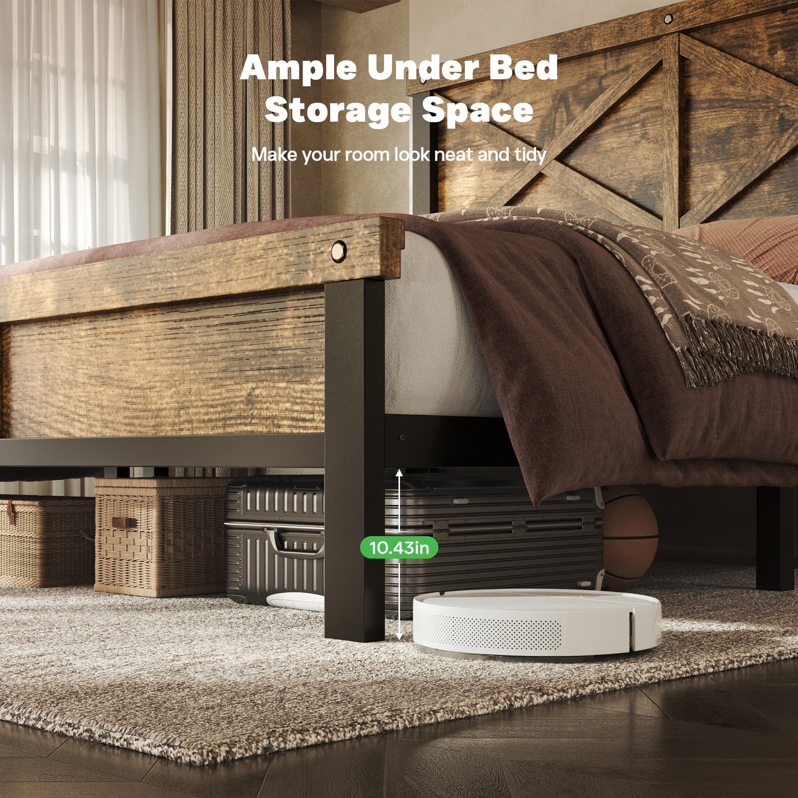 HOMRELEXA Farmhouse Bed Frame Full Size with 51" Tall Headboard and Footboard, Platform Bed Frame, No Box Spring Needed, Brown