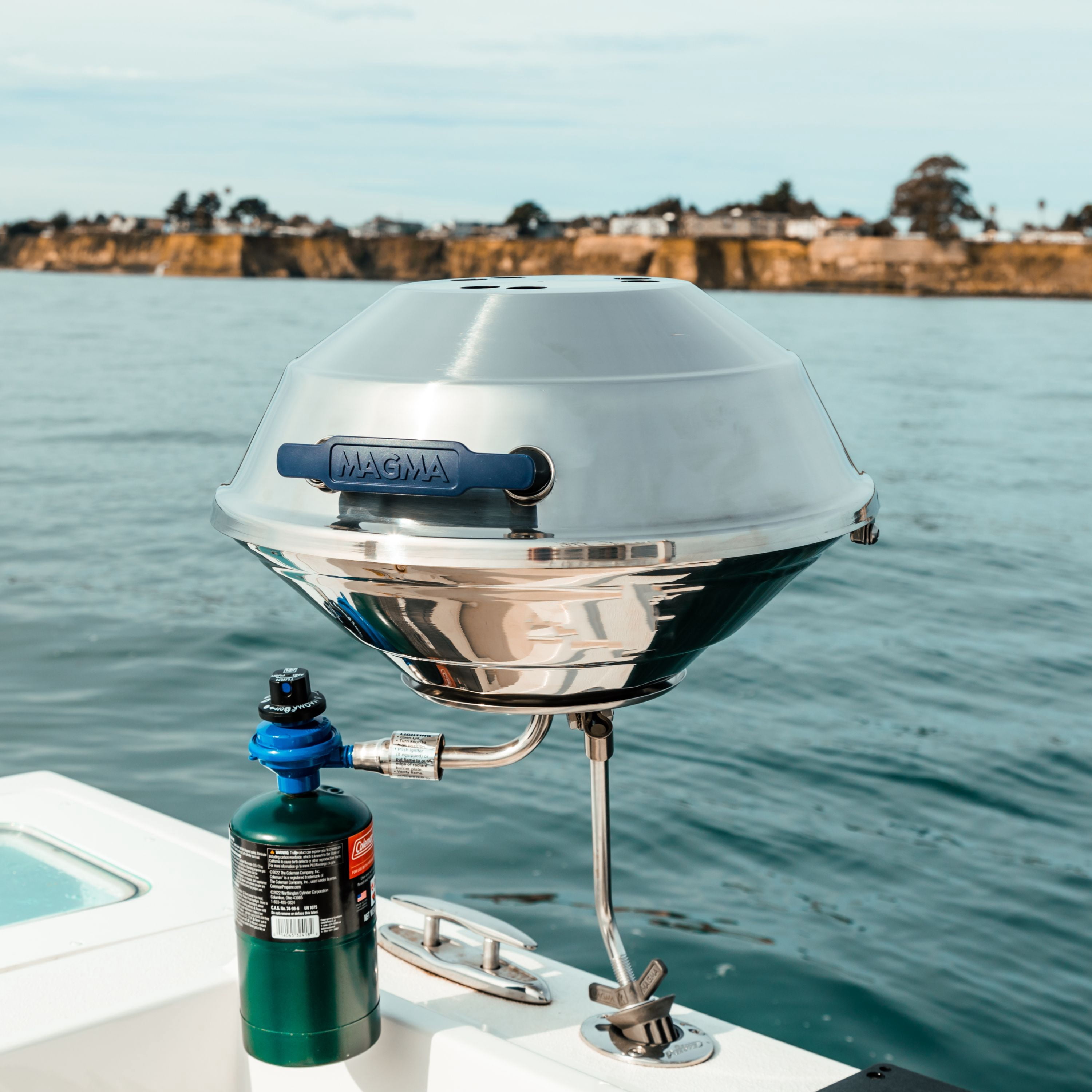 Magma A10-215 Marine Kettle Gas Grill | Party Size | Stainless Steel Portable Boat BBQ | Propane Grill for Marine, Pontoon & RV Use