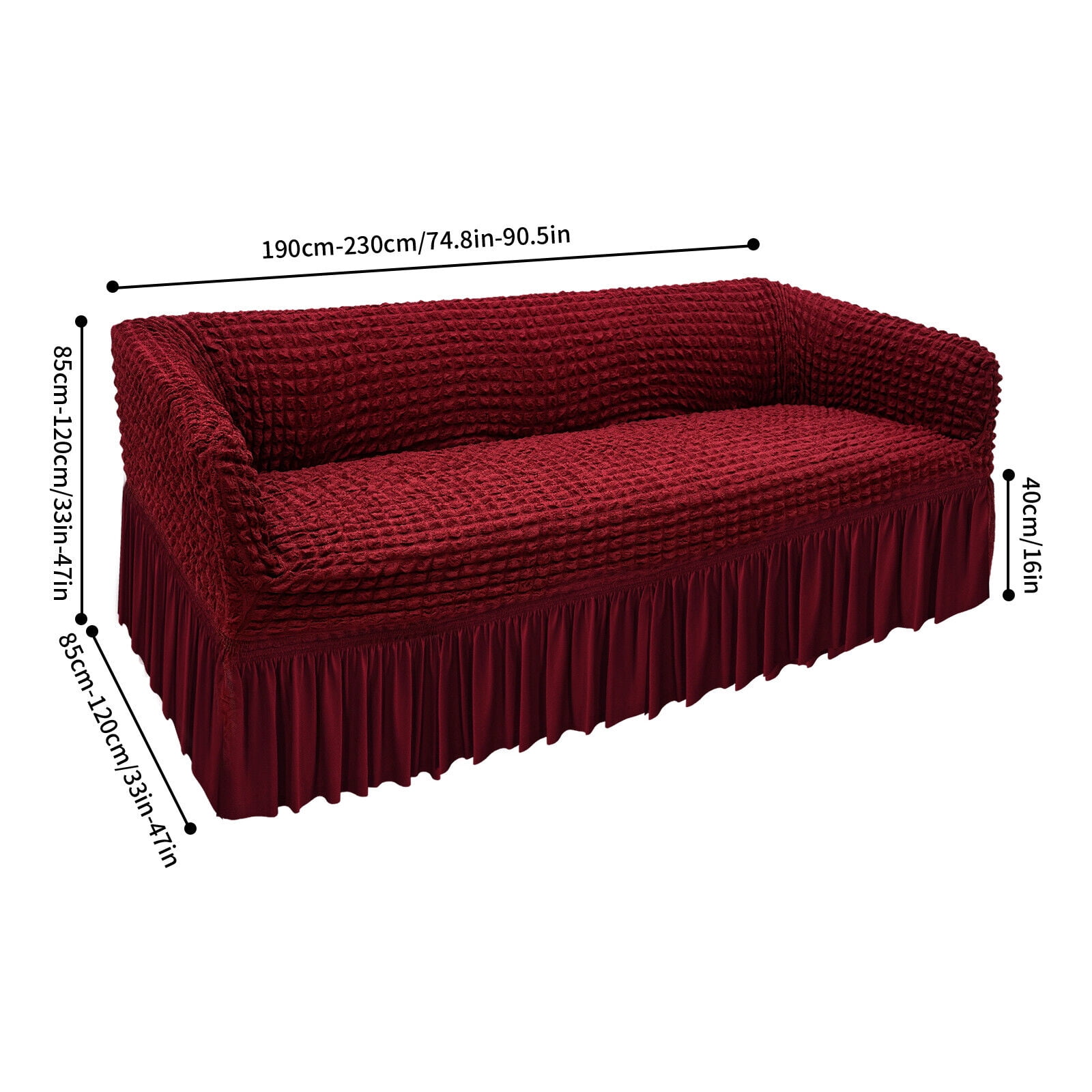 Durable Sofa Couch Cover with Skirt, High Elastic Sofa Slipcover, Stretch Slipcover Universal High Elastic Furniture Protector (Wine Red)