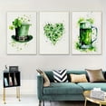 thumbnail image 4 of 2D Flat, 3pcs Set St. Patrick'S Day Watercolor Shamrock & Irish Pub Wall Art Prints - Frameless Modern Canvas Posters, Green & Golden Irish Theme Decor, 15.7x23.6 Inches Each for Living Room, Bedroo, 4 of 4