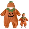 thumbnail image 5 of YDFCWXW 2Pcs Neutral Outfits Newborn Baby Boy Girl Pumpkin Romper Jumpsuit My 1st Halloween Clothes with Hat (Orange, 3-6 Months), 5 of 9
