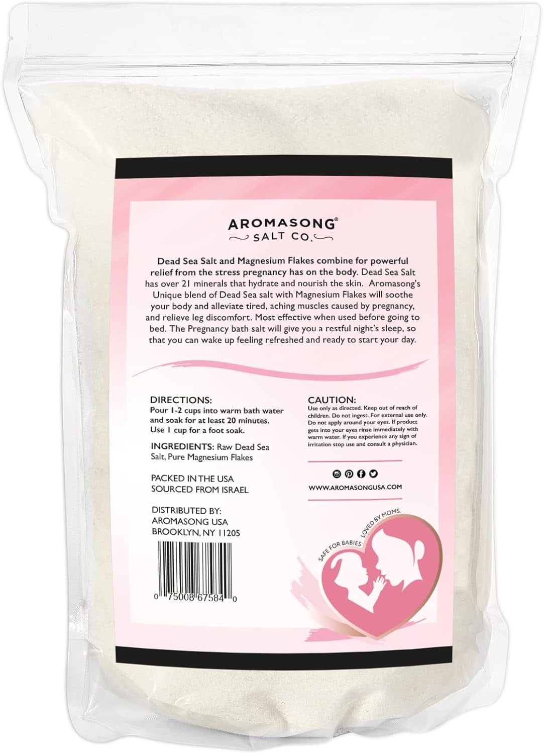 Aromasong Dead Sea Pregnancy Bath Soak with Pure Magnesium Flakes, 5 lb, All-Natural Mineral-Rich Bath Salt for Moms-to-Be