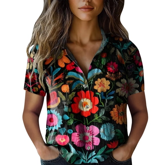 Shirts For Women Cotton Shirt Printed Fashion Down Shirts Casual Tops Short Sleeve Blouse Long Sleeve Shirts For Women
