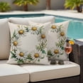 thumbnail image 5 of Spring Pastoral Pillow Covers 2 Pack White Circle Flower Linen Texture Pillowcase Waterproof Outdoor Throw Pillow Cover for Patio Garden Square Cushion 26”x26”, 5 of 9