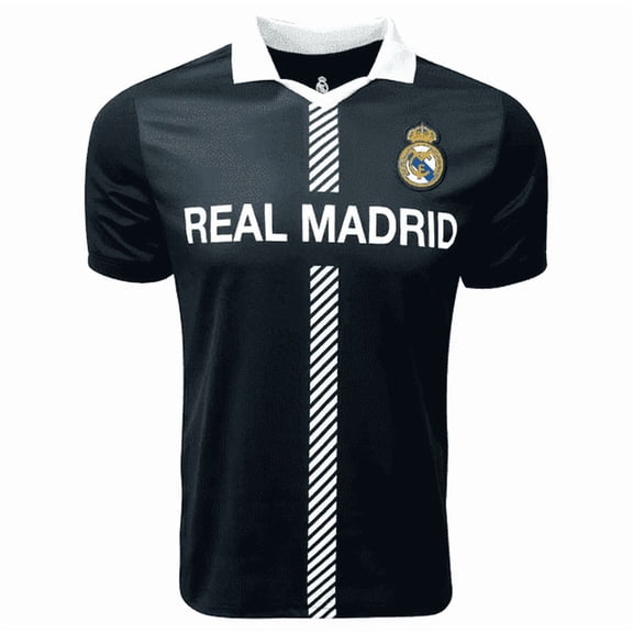 Icon Sports Men’s Soccer Jersey – Licensed Real Madrid Design, Black/White, 100% Polyester, YS–XXL