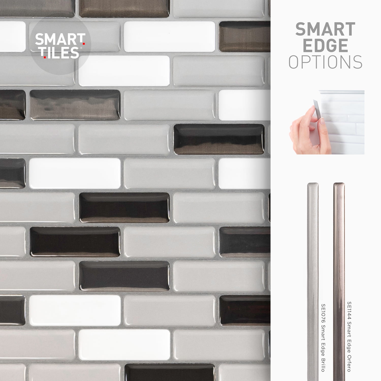 SMART TILES Peel and Stick Backsplash Tiles - 4 Sheets of 10in x 9in - 3D Adhesive Peel and Stick Tile Backsplash for Kitchen, Bathroom, Wall Tiles
