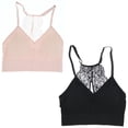 thumbnail image 7 of Marilyn Monroe Intimates Women's Lace Racerback Bralette 2 Pack Set - Pale Pink and Black - Large, 7 of 7
