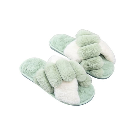 

Doolland Women s Fuzzy Slippers Cross Band Memory Foam House Slippers Open Toe Non-Slip Slippers