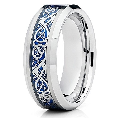 Silly Kings Jewelry 8mm Tungsten Wedding Band Blue Dragon Design Carbide Ring (10)