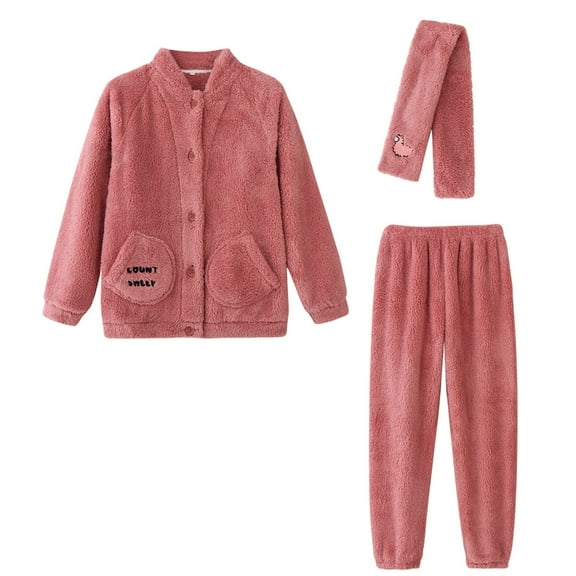 YIGSECU Women's Coral Fleece Pajamas Flannel Sleepwear Soft Pajamas Set Sleepwear Winter Warm Loungewear