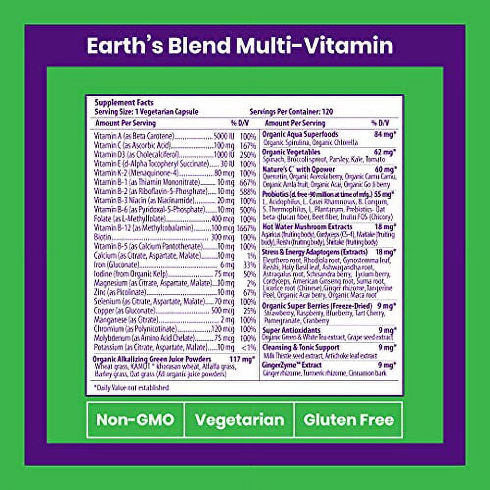 Paradise Herbs Earth's Blend, One Daily Superfood Multi-Vitamin with Iron, 120 Vegetarian Capsules