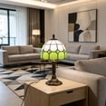 thumbnail image 6 of Geometric Tiffany Style Stained Glass Table Lamp, Retro Art Deco Dome Lamp, Antique Bronze Base, Soft Warm Light Decorative Bedside Lamp for Bedroom & Living Room(7.87*14.17 in)Green, 6 of 8