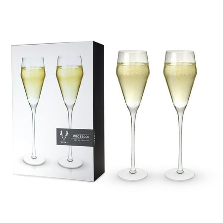 

Viski Raye Angled Crystal Prosecco Glasses Set of 2 - Premium Crystal Clear Glass Modern Stemmed Prosecco Glass Gift Set - 8oz