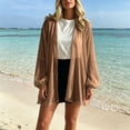 thumbnail image 4 of Lnmiateer Women Open Front Chiffon Cardigan Long Sleeve Elastic Cuffs Side Pockets Loose Flowy Casual Jacket Autumn Winter Office Indoor Layering Outerwear, 4 of 6