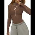 thumbnail image 2 of Blusa de Larga de para Mujer, Blusa de Encaje Transparente con Cuello Alto y Bordado Floral. Café S, 2 of 9