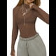 thumbnail image 2 of Blusa de Larga de para Mujer, Blusa de Encaje Transparente con Cuello Alto y Bordado Floral. Café M, 2 of 9