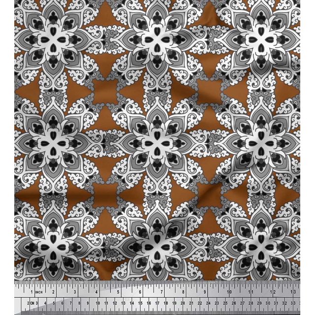 Soimoi Poly Georgette Fabric Mandala Kaleidoscope Decor Fabric Printed Yard 52 Inch Wide