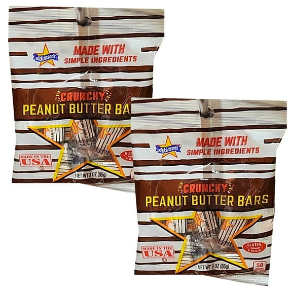 Crunchy Peanut Butter Bars, 3oz Crispy Peanut Buttery Gluten Free Candies Easter Egg Hunt Bag Basket Fillers Birthday Halloween Part Favors Gift Set of 2