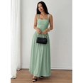 thumbnail image 6 of Petite Womens Mint Green Solid Square Neck Ruched Flared Maxi Dress For Spring Summer, 6 of 7